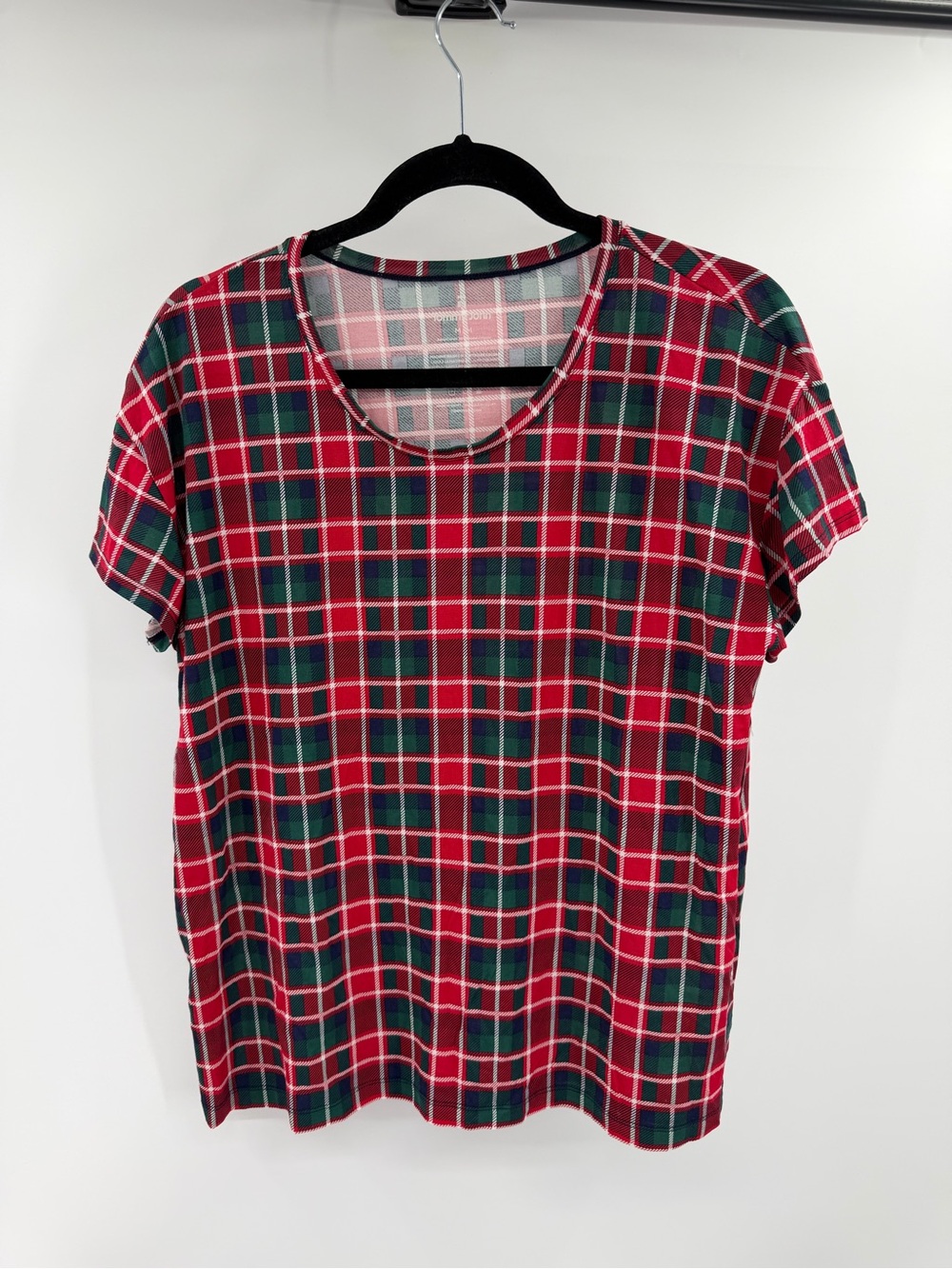 Tommy John Second Skin Pajama Top Plaid Short-Sleeve Medium Red Green New